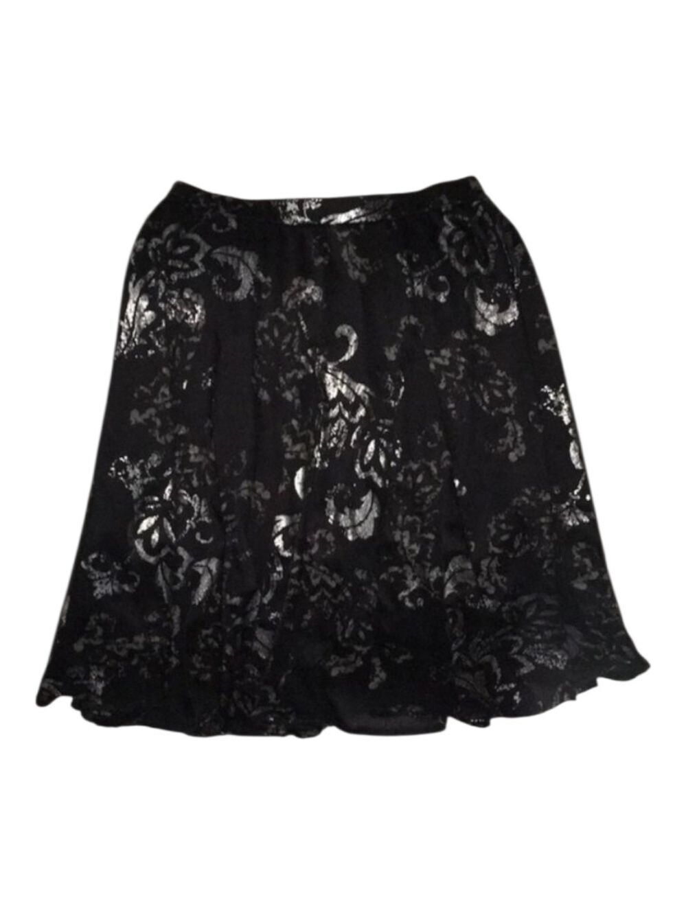 New York & Co Skirt Womens Sz Medium M lined black flare flowy grey silv…